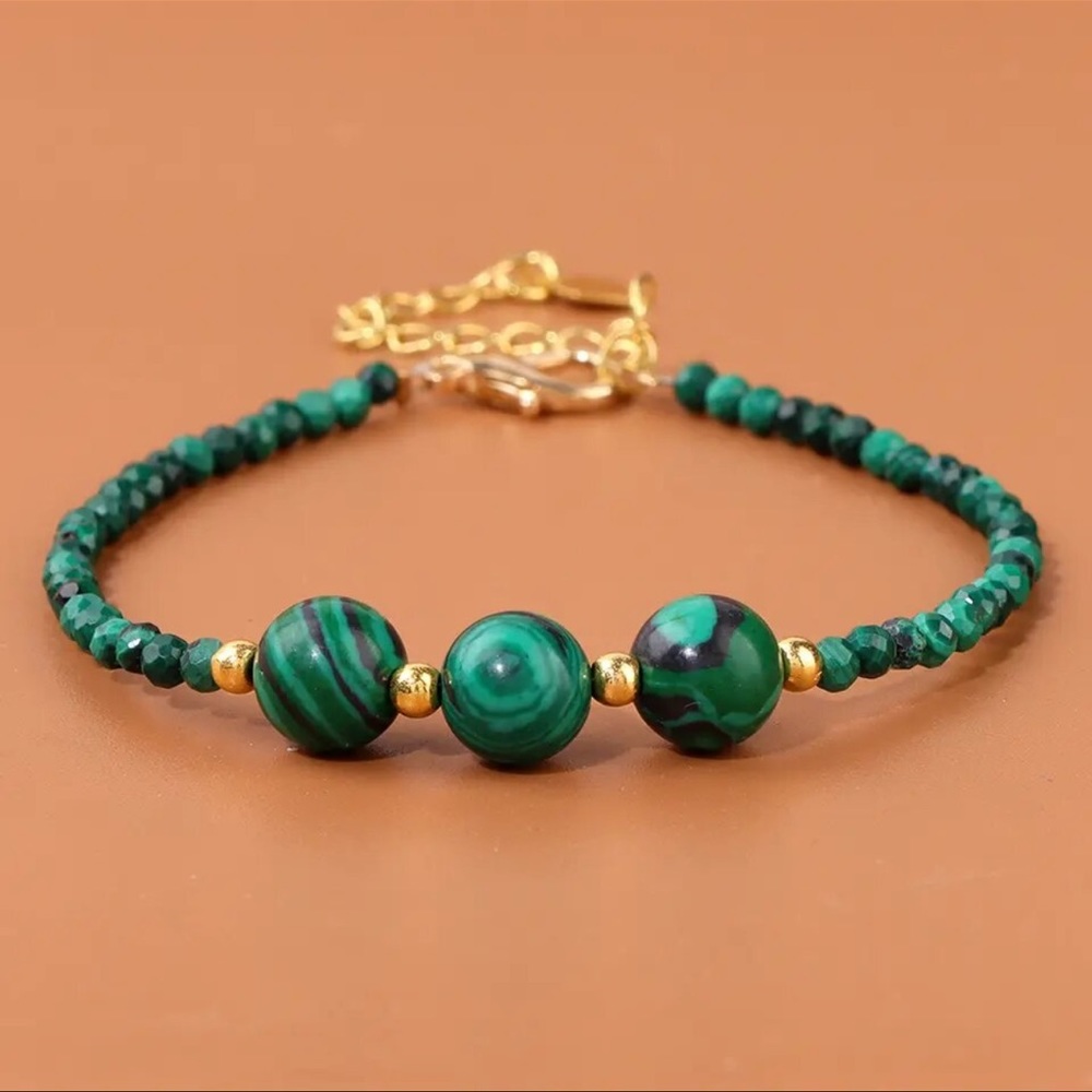 Malachite Bracelet Beaded Green Bracelet